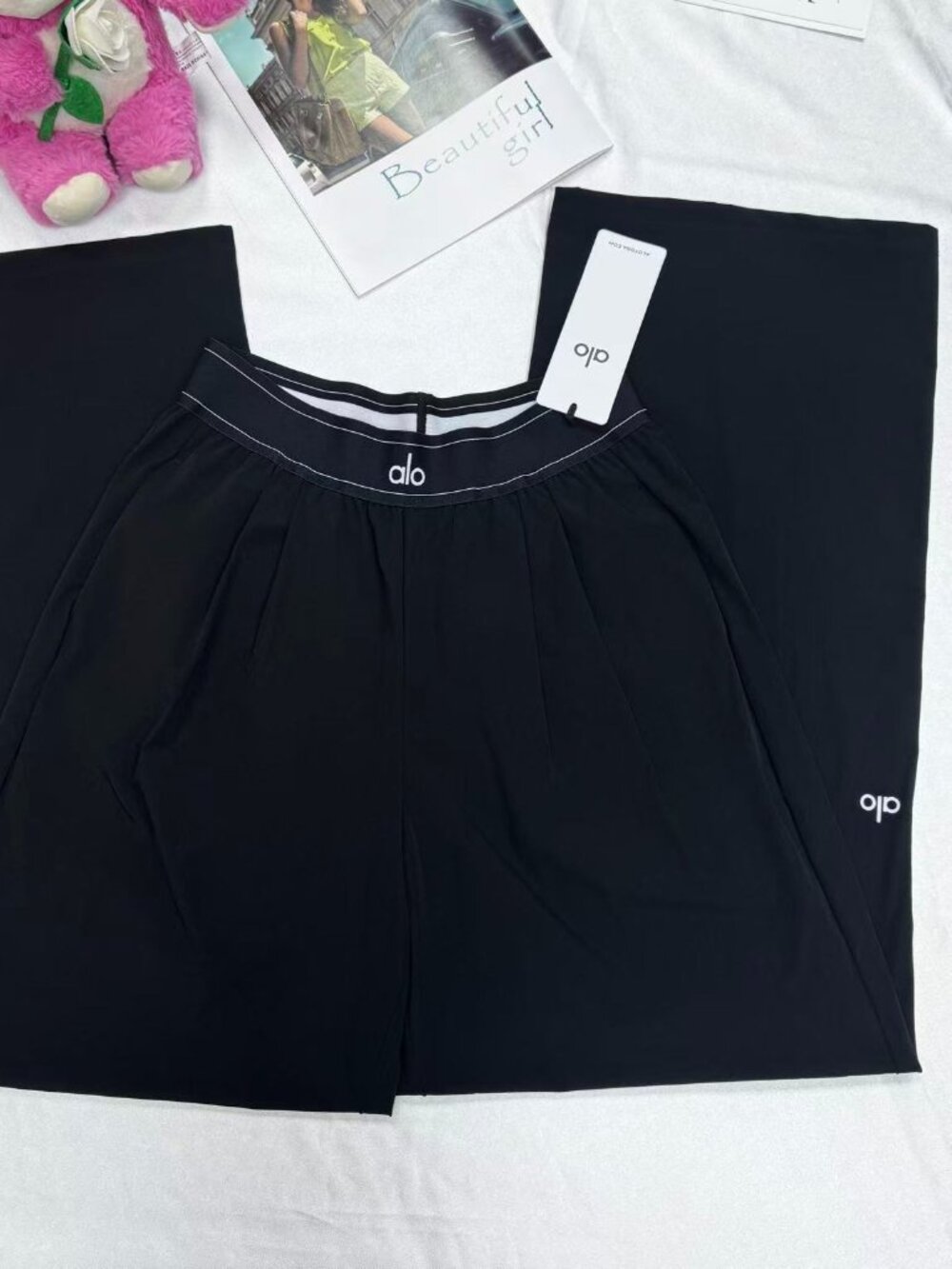 🥂 NWT Alo Yoga Suit Up Trouser Black 😚 Sleek Wide Leg Pants Chic Relaxed Fit - Picture 2 of 9